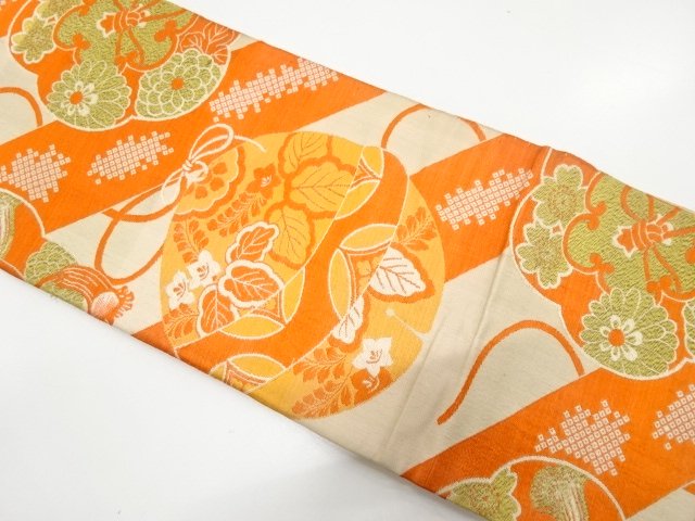 JAPANESE KIMONO / ANTIQUE CHILDRENS OBI / BELL / FLOWER PATTERN WEAVE 